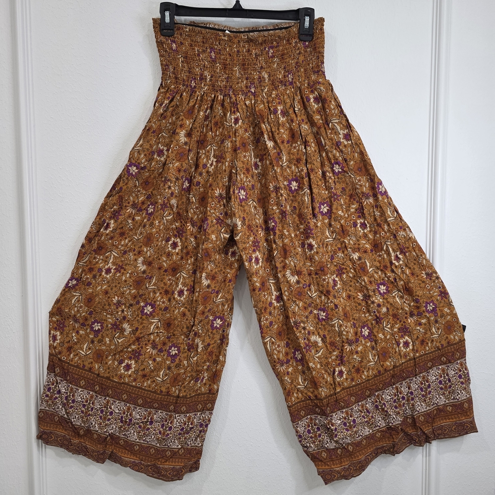 NATURAL LIFE Floral Wide Leg Pants - Brown and Purple